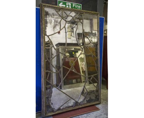 MOSAIC MIRROR, rectangular silvered wood, framed with random distressed plates, 225cm x 145cm.