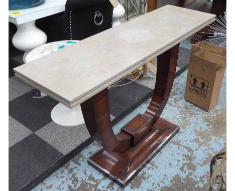 CONSOLE TABLE, Art Deco style having a grey stone rectangular top on U shaped base, 122cm x 38cm x 85cm H.