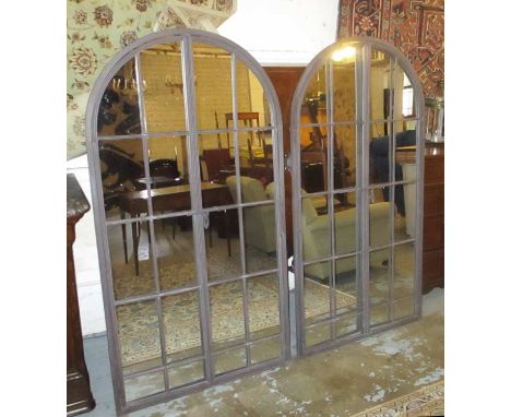 MIRRORS, a pair, Architectural style, metal framed, each with an arched top, 90cm W x 171cm H. (2)