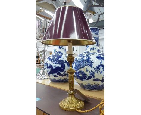 TABLE LAMP, vintage French ormolu with Besselink and Jones shade, 55cm H.