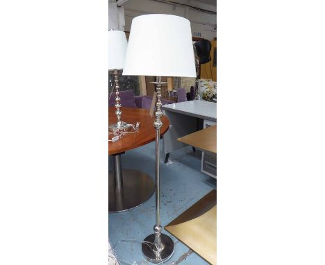 RALPH LAUREN STANDARD LAMP, chrome graduated ball design with white shade, 145cm H. 
