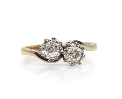A diamond Toi Et Moi ring,  set with two old cut diamonds, weights estimated as approximately 0.23 and 0.27ct, the diamonds i
