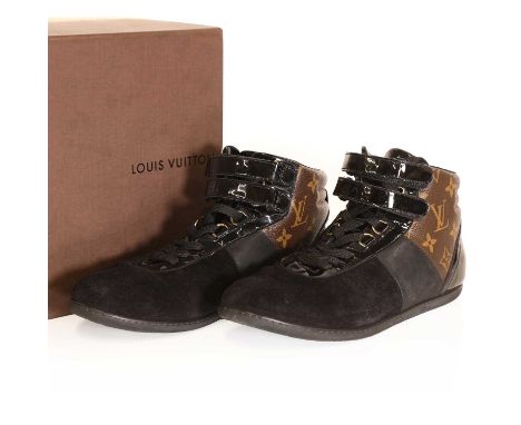 A pair of Louis Vuitton canvas, suede and leather sneakers, with care card, shoe bag and box, size 39Condition ReportVery goo
