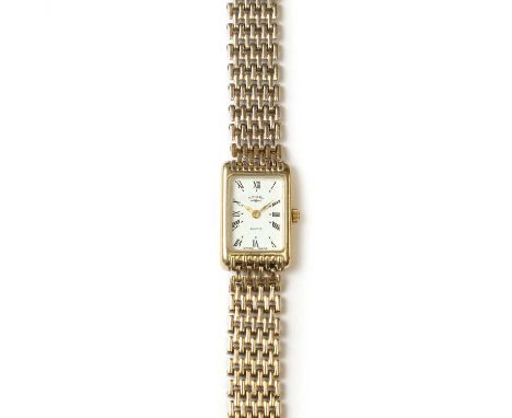 A ladies' 9ct gold Rotary quartz bracelet watch,  with a rectangular case, 22mm x 15mm, a white dial, black Roman numerals, g