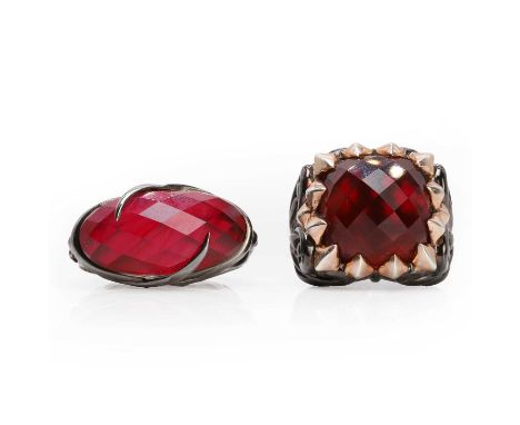 Two sterling silver quartz rings, by Stephen Webster, comprising a sterling silver quartz 'Nightingale' oval ring, Sheffield 