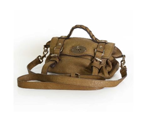 A Mulberry olive green Alexa sparkle tweed cross body bag, gold tone hardware, postmans lock closure, with interior zip pocke
