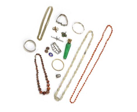 A collection of silver and antique jewellery, to include a silver hinged oval bangle,engraved decoration to the front, snap c