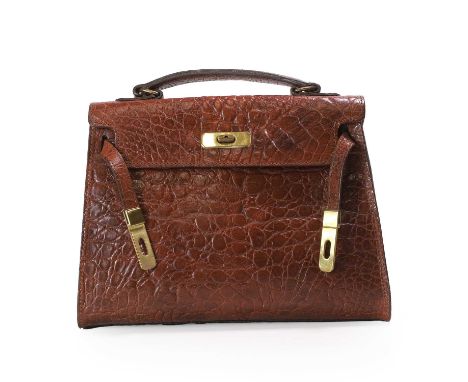 A Mulberry brown leather crocodile embossed 'Kelly' style bag brass-tone hardware, single flap with top handle, detachable st