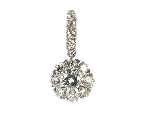 A diamond coronet cluster pendant, with a round brilliant cut diamond, estimated as approximately 0.60ct, claw set to a raise