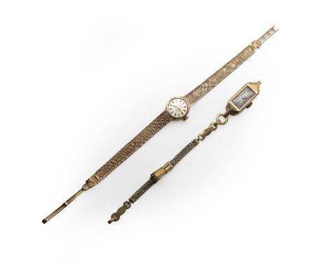 Two 9ct gold mechanical bracelet watches, a 9ct gold Sandford Bros mechanical bracelet watch, with a 15mm diameter case, a si
