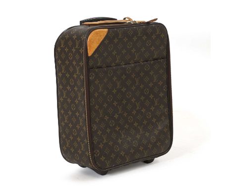 A Louis Vuitton monogrammed canvas Pegase 45, brass tone hardware, retractable handle and leather top handle, front slip pock