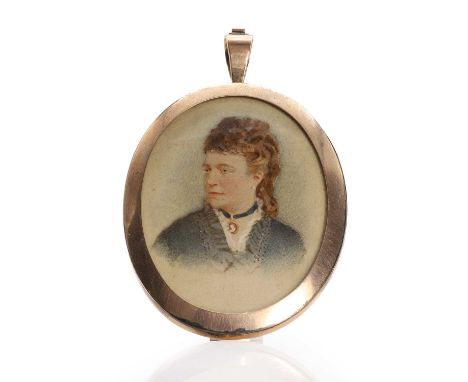 A late 19th Century miniature portrait pendant, c.1894, the miniature portrait, depicting a woman, painted on paper, measurin