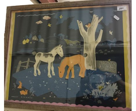 AFTER PEGGY WICKHAM "Ponies in landscape", coloured print, size including frame 49 cm x 60.5 cm, together with C.E HANNAFORD 
