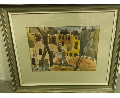 A selection of pictures, prints, mirrors, etc to include R WEIS "Buildings with trees in foreground", oil on paper, image siz