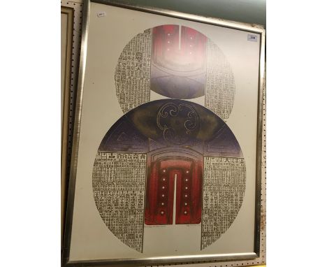 AFTER VAN LAU (b. 1933) "Double moon", colour print, titled, signed and dated 1973 in pencil to bottom, image size 77 cm x 58