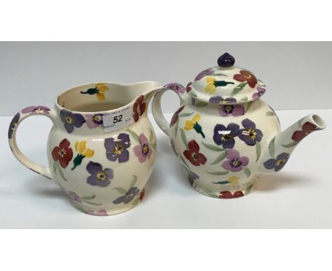 A collection of Emma Bridgwater "Wallflowers" pottery including butter dish and cover, teapot, milk jug, large mug, small mug