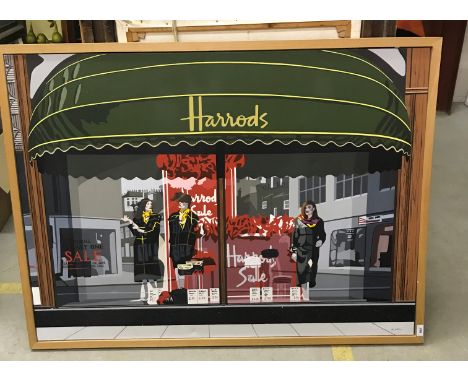 A large collection of paintings, prints, etc to include M COLLINS "Window front Harrods", oil on canvas, signed bottom right,