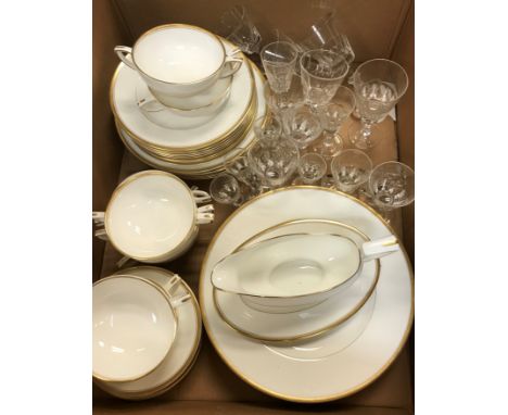 A box containing Royal Worcester "Viceroy" white and gilt-lined dinner wares, including eight dinner plates, eight two-handle