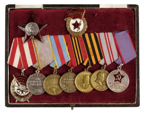 * Soviet Union. A fine WWII Order of the Red Banner group of medals to Lieutenant Colonel Ivan Vasilyevich Lebedev, Chief of 