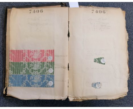 Fabric samples. A large trade volume of textile samples, French, circa 1870s, approximately 100 leaves, with varying numbers 