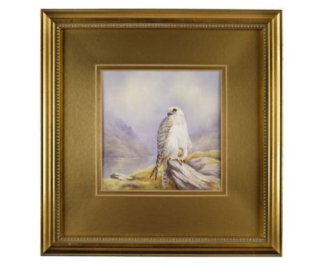 * Holloway (Milwyn). Eagle perched on a rock with mountainous landscape with lake in the background, handpainted porcelain pl