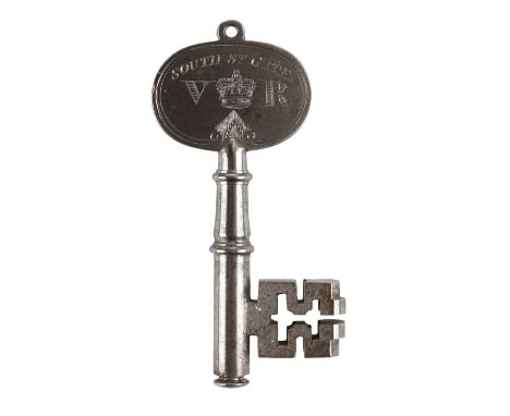 * Key. A fine Victorian steel key, one side engraved 'South St Gate' with VR and crown, the other 'T Somers Cocks Esq Chapel 