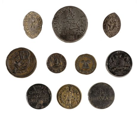 * Desk seals. A collection of Medieval and later desk seals, including a small navette seal probably silver with Madonna and 