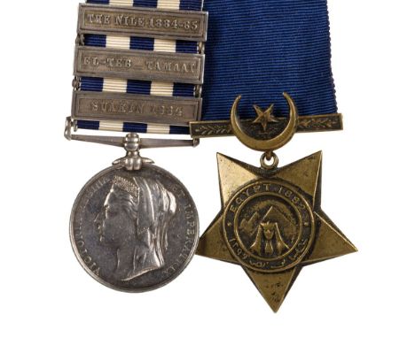 * Egypt. A pair to Private R. Johnston, 19th Hussars Egypt 1882-89, three clasps. Suakin 1884, El-Teb_Tamaai, The Nile 1884-8