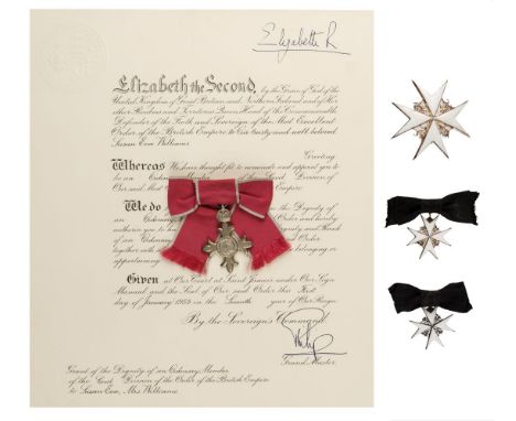 * The Order of St. John of Jerusalem. Dame of Justice set of insignia, shoulder badge 42mm x 42mm, silver gilt and white enam