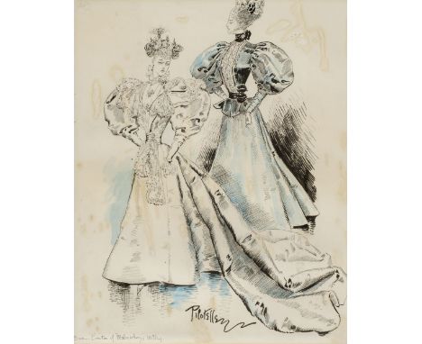 * Pilotelle (George, 1845-1918). Susan, Countess of Malmesbury's Wedding, pen, ink and wash drawing on artist's board (blind-