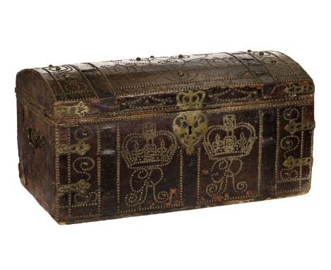 * Chest. A fine George II domed chest by Smith &amp; Lucas c.1720, the brown leather chest with GR cypher flanking an elabora
