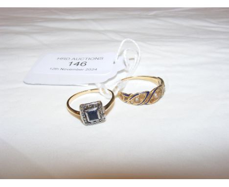 A sapphire and diamond ring together with one other