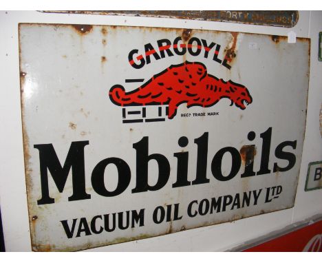 A large old enamel advertising sign for Mobil Oils - 76cm x 115cm