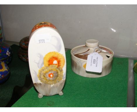 A Clarice Cliff Rhodanthe pattern sugar shaker, together with preserve pot and cover