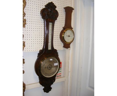 An antique wall barometer/thermometer, together with a Negretti & Zambra barometer