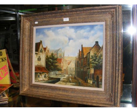 K ADAMS - a modern oil on board of Dutch street scene - 40cm x 50cm
