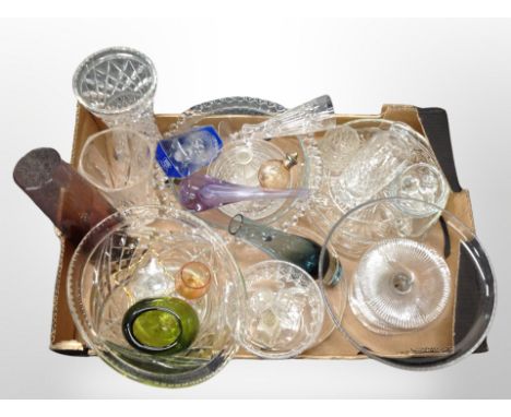 A box of contemporary crystal, Caithness, flower vases, dressing table bottles etc 