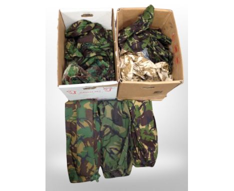 Two boxes of army camouflage clothing 