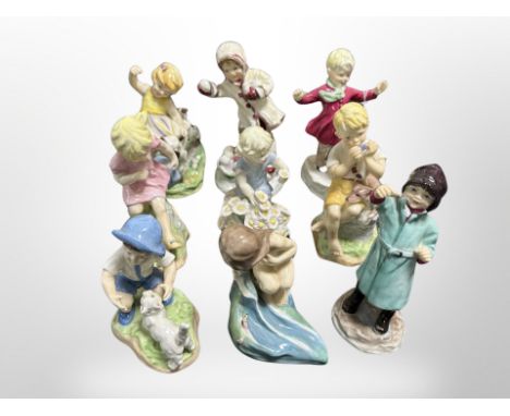 Nine Royal Worcester months of the year figurines modelled by F C Doughty 
