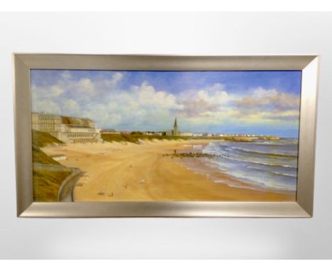 After Ivan Lindsay, Tynemouth Beach, colour print, 100 cm x 49 cm 
