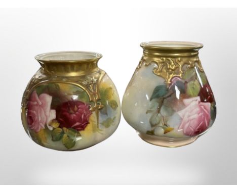 Two Royal Worcester blush ivory porcelain vases, tallest 9 cm. CONDITION REPORT: One example restored 