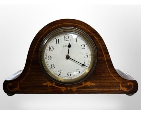 An Edwardian inlaid mahogany eight day mantel clock, width 25 cm 