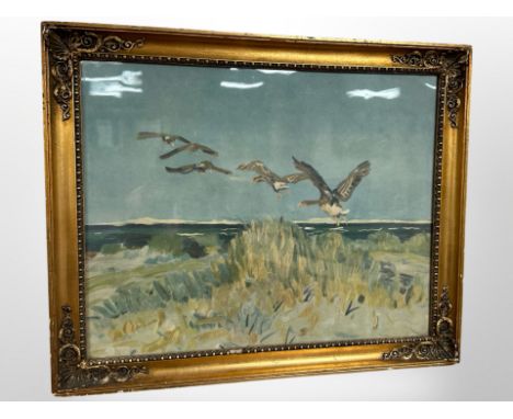 A Continental print depicting geese, 55 cm x 45 cm