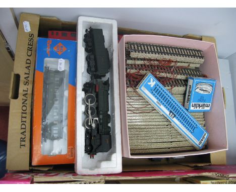 A Quantity of "HO" Gauge Locomotives Eight Wheeled Coaches, Track, Cable, by Roco, Jouef, Lima, Marklin including Jouef 4-6-2