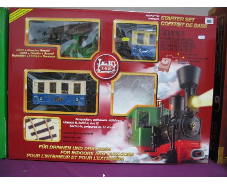 A G Scale Lehmann Gross Bahn Starter Set, made up of 2-4-0 Steam Locomotive Outline and two wagons. Boxed