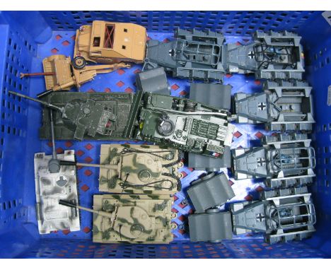 A Quantity of 1970's / 1980's Diecast Vehicles By Corgi, including two Tiger tanks and six semi track rocket launchers and tr