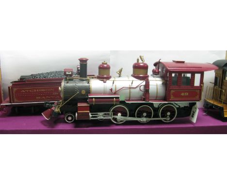 A Bachmann 'G' Scale 4-6-0 Big Hauler Atchison Topeka and Santa Fe Locomotive and Eight Wheeled Tender, R/No. 49, maroon live