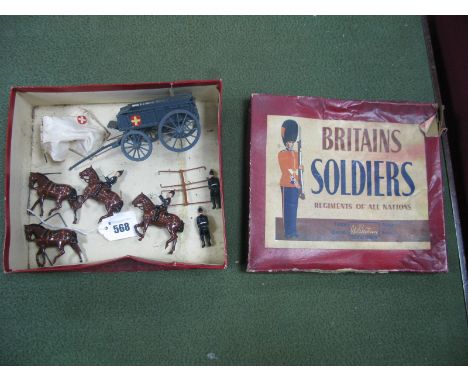 A Britains No. 145 - Royal Army Medical Corps Ambulance Wagon, appears complete and very good, however damage to one rear whe