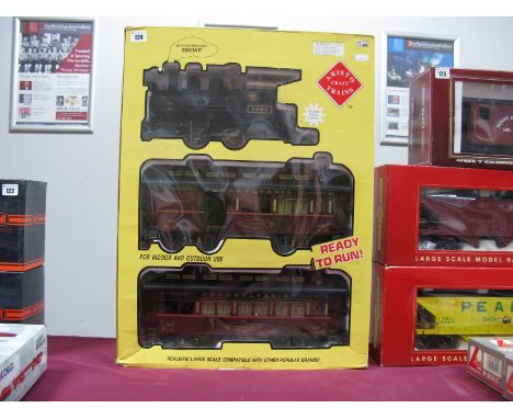 A G Scale, Aristo Craft Trains, train set including 0-4-0 s team locomotive outline and 'Old Time' passenger coach and car. B