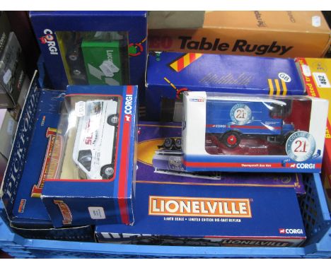 Seven Boxed Corgi Diecast Model Commercial Vehicles, including #12101 Cadbury's Dairy Milk Chocolate Foden FG Cylindrical Tan
